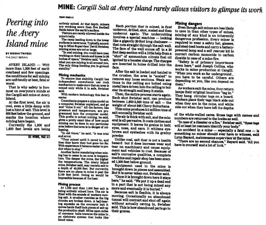 Scanned original clip of Peering Into the Avery Island Mine