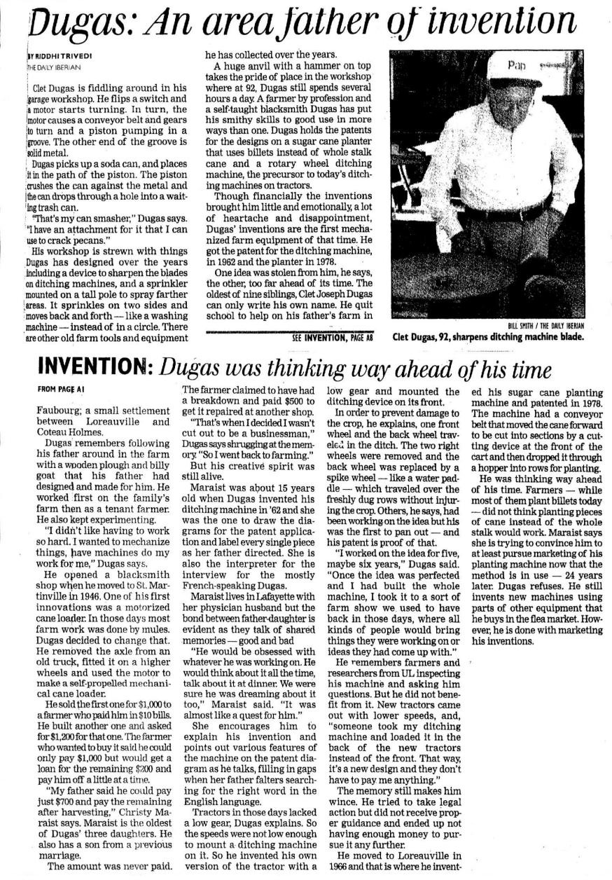 Scanned original clip of Dugas: An Area Father of Invention