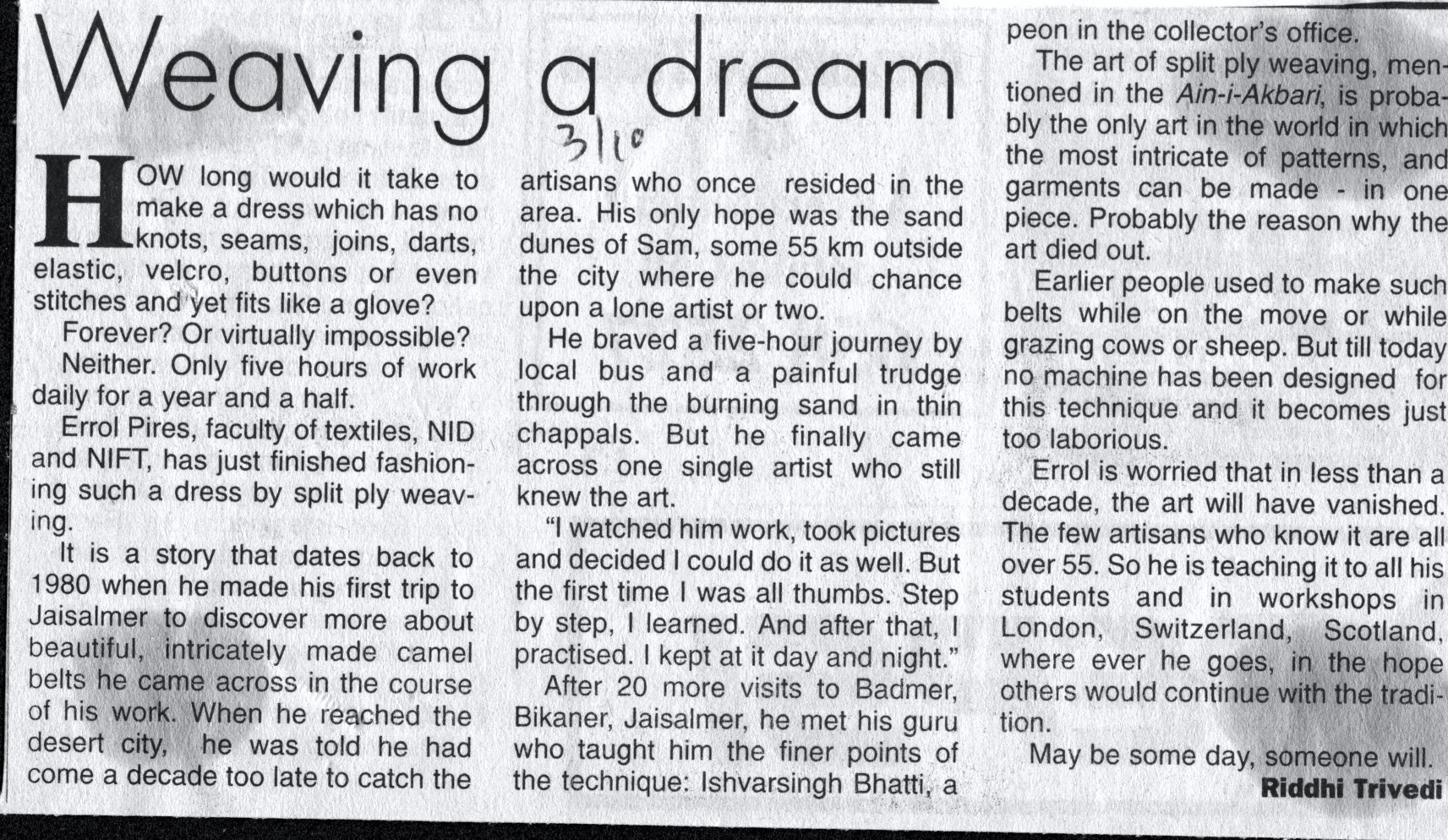 Scanned original clip of Weaving a Dream